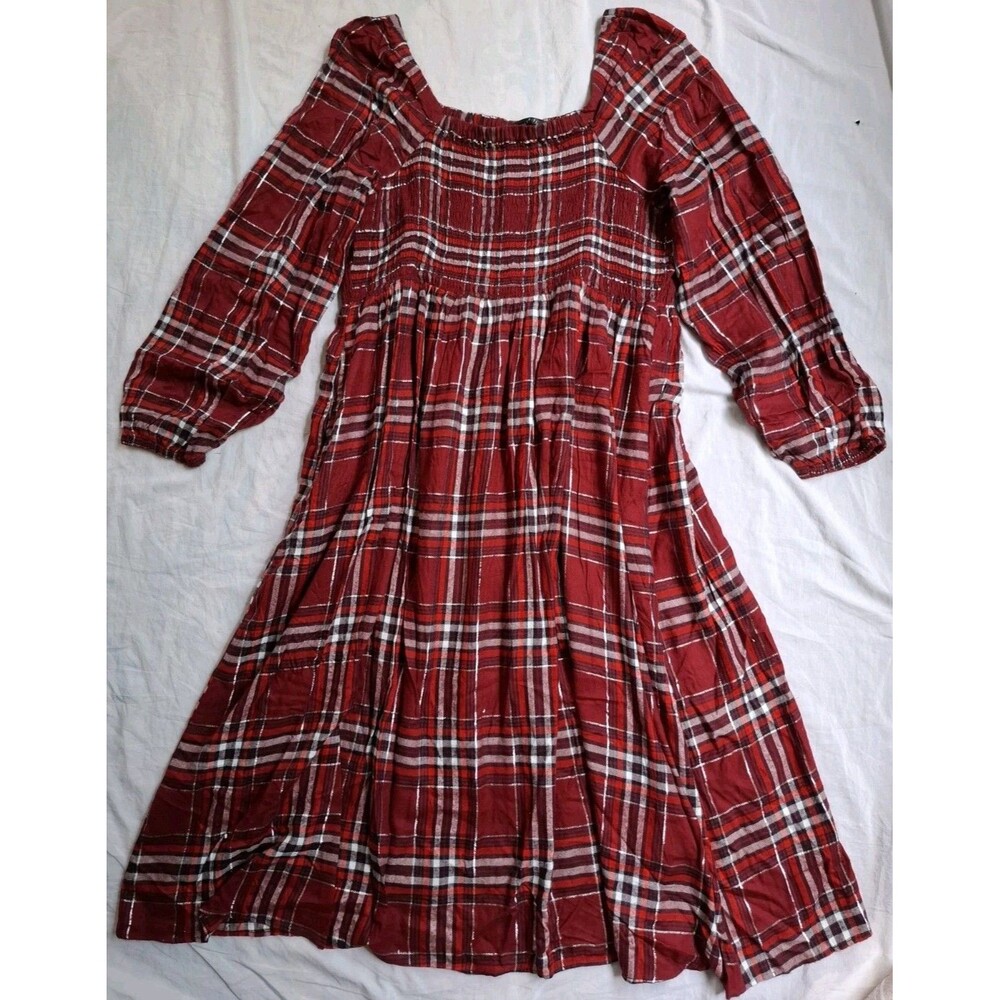 Lane Bryant Dress Red Plaid Square Neck Smocked Balloon Sleeves Womens 18/20 NWT - Picture 11 of 14